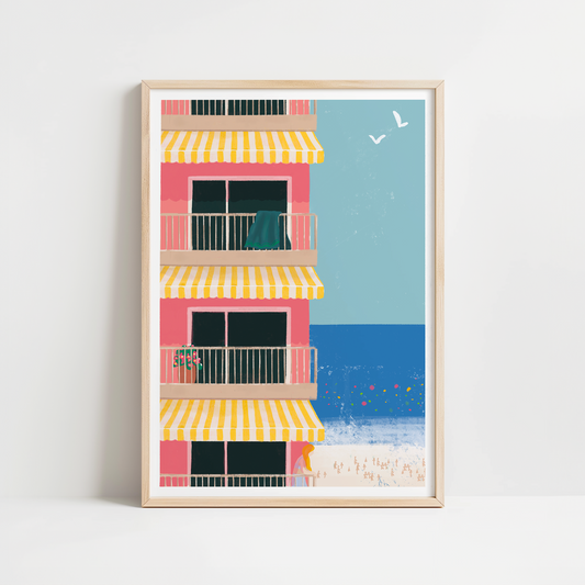 Affiche balcons sur mer I Affiche Méditerranée I Horizons Illustrations