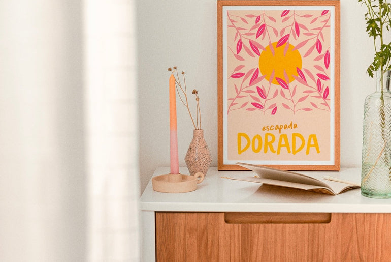 Escapada Dorada I Affiche Méditerranée I Coucher de Soleil - Horizons Illustrations