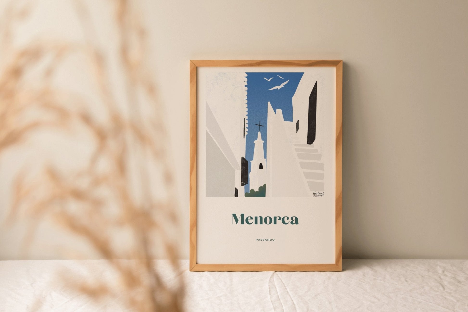 Minorque, Espagne | affiche de voyage | Art mural moderne I Destination Menorca - Binibeca - Horizons Illustrations